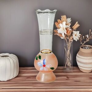 VTG Bartlett Collins Vase Pink Fluted Floral Hand Painted Frosted Gold Trim